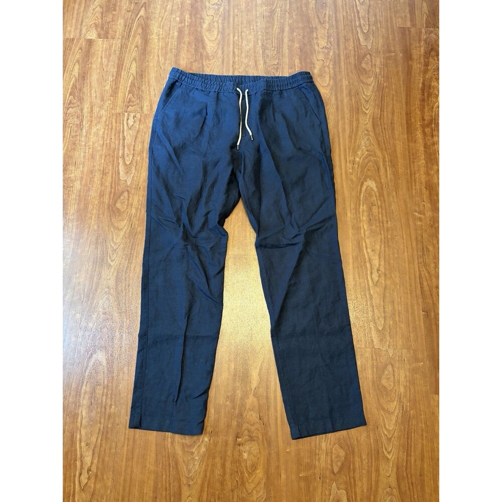 Boggi Milano City The Comfy Coulisse Trouers Navy Blue Linen Drawstring Pants 54